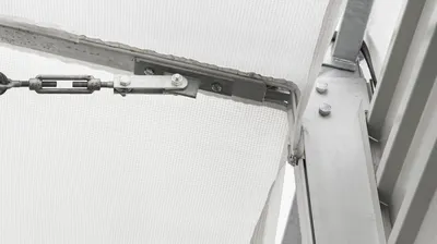 Retracted interior tarpaulin Retracted interior tarpaulin